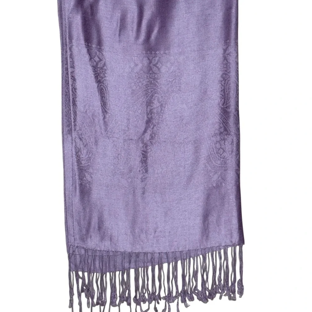 ashmina Silk Blend Lavender Paisley Fringe Scarf Shawl Wrap